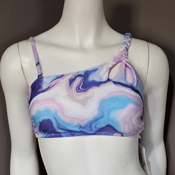 Becca Blue Agate Kimberly Asymmetrical Swim Bikini Top Size Medium - Picture 2 of 11